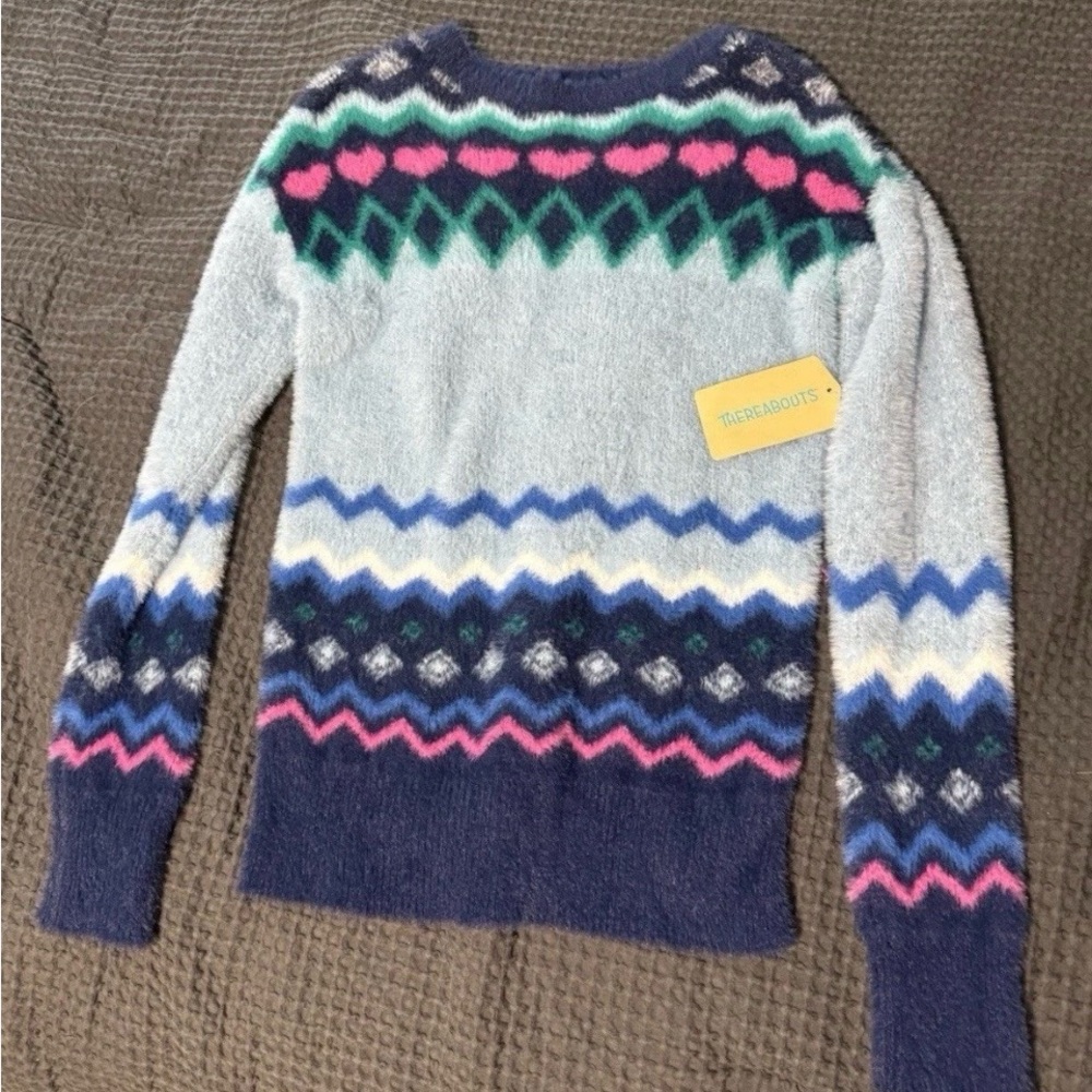 Colorful Patterned Big Kids Fuzzy Sweater Sz S